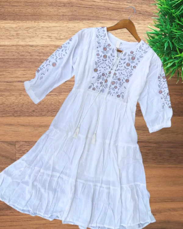 White Tiered Midi Dress with Embroidery - Image 3