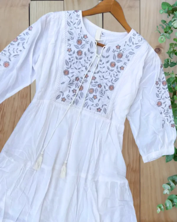 White Tiered Midi Dress with Embroidery - Image 2