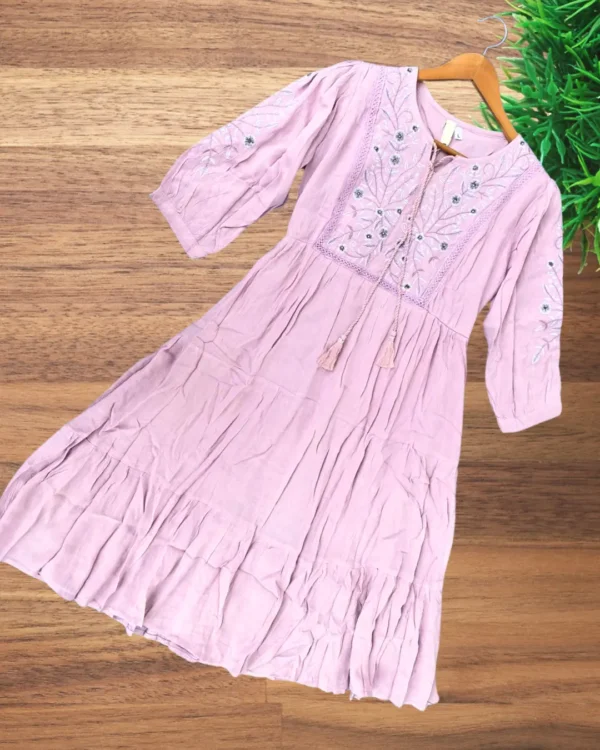 Pink Tiered Midi Dress with Embroidery - Image 3