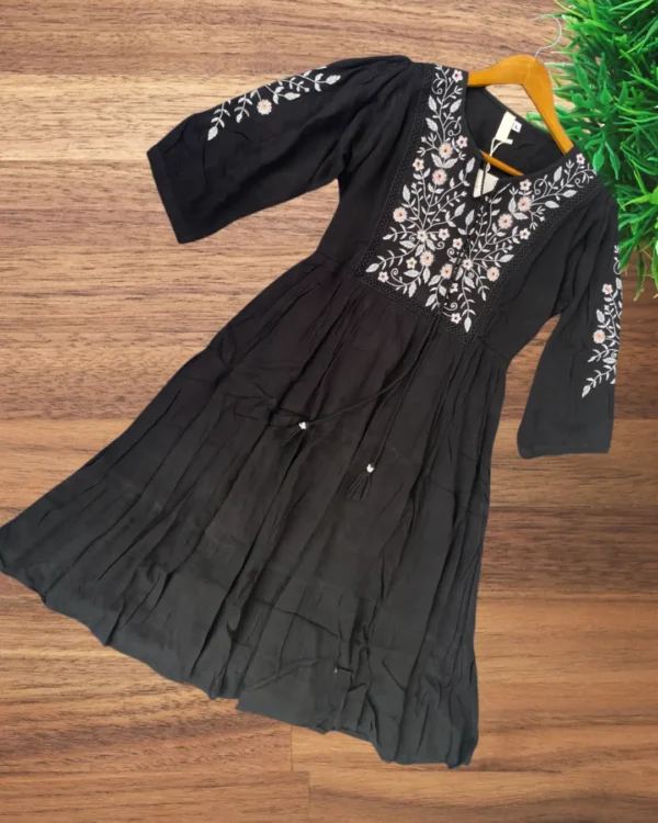 Black Tiered Midi Dress with Embroidery - Image 2