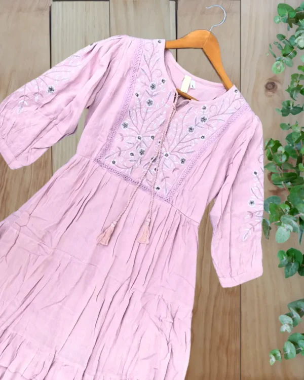 Pink Tiered Midi Dress with Embroidery - Image 2