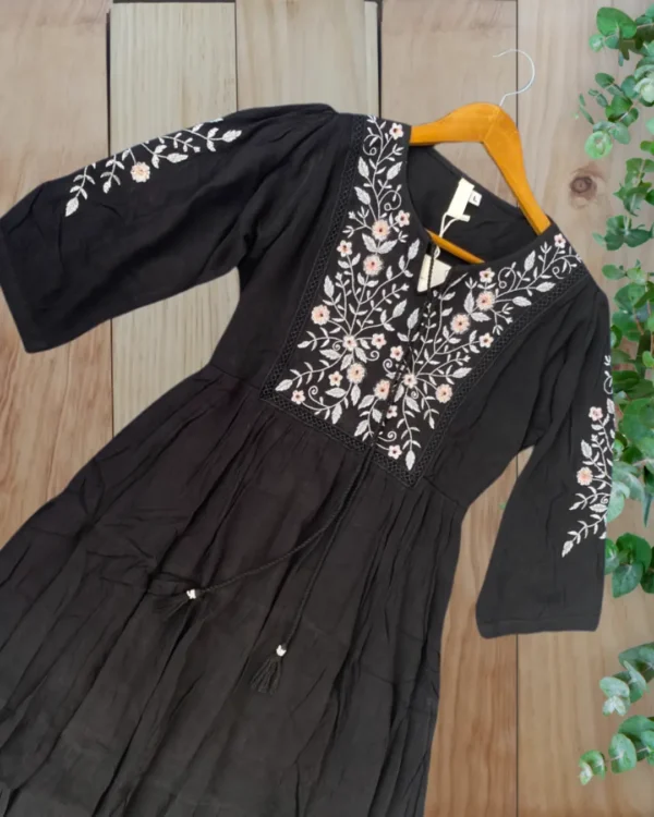 Black Tiered Midi Dress with Embroidery - Image 3