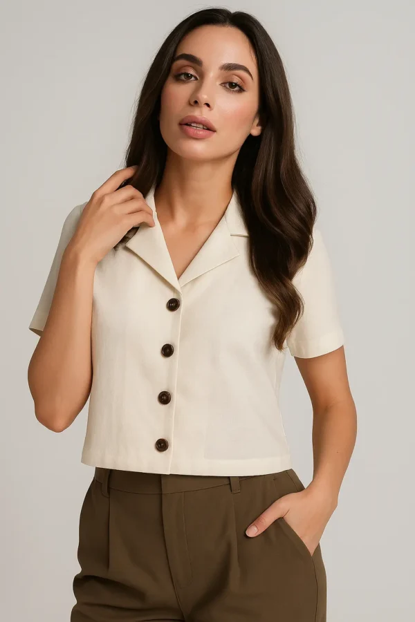White Linen Crop Top